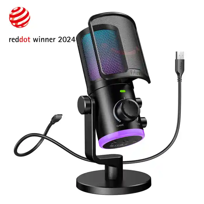 FIFINE AmpliGame AM6 Condenser Mic with Game/MIX RGB Microphone